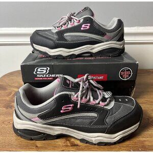 Skechers Work Shoe Women's Steel Toe Sneaker 76601 Slip Resistant Pink Black 11M
